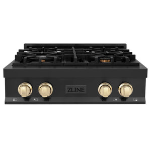 ZLINE - Autograph Edition 30 in. Legacy Gas Rangetop with 4 Burners and Porcelain Cooktop in Black Stainless Steel with Polished Gold Accents
