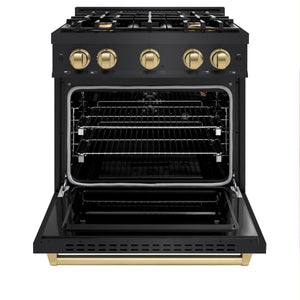 ZLINE - Autograph Edition 30 in. 4.2 cu. ft. Classic Gas Range with 4 Burner Cooktop and Convection Gas Oven in Black Stainless Steel and Champagne Bronze Accents