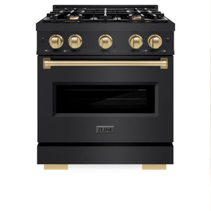 ZLINE - Autograph Edition 30 in. 4.2 cu. ft. Classic Gas Range with 4 Burner Cooktop and Convection Gas Oven in Black Stainless Steel and Champagne Bronze Accents