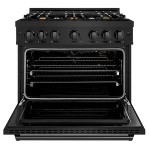 ZLINE - 36 in. 5.2 cu. ft. Classic Gas Range with Convection Gas Oven in Black Stainless Steel with 6 Brass Burners (CGRB-BR-36)