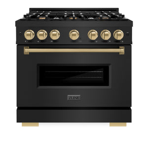 ZLINE - Autograph Edition 36 in. 5.2 cu. ft. Classic Gas Range with 6 Burner Cooktop and Convection Gas Oven in Black Stainless Steel and Champagne Bronze Accents