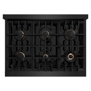 ZLINE - 36 in. 5.2 cu. ft. Select Gas Range with Convection Gas Oven in Black Stainless Steel with 6 Brass Burners (HGRB-BR-36)