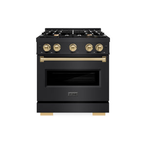 ZLINE - Autograph Edition 30 in. 4.2 cu. ft. Classic Dual Fuel Range with 4 Burner Gas Cooktop and Electric Convection Oven in Black Stainless Steel with Champagne Bronze Accents