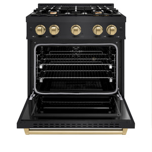 ZLINE - Autograph Edition 30 in. 4.2 cu. ft. Classic Dual Fuel Range with 4 Burner Gas Cooktop and Electric Convection Oven in Black Stainless Steel with Champagne Bronze Accents