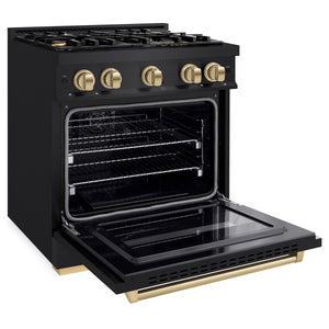 ZLINE - Autograph Edition 30 in. 4.2 cu. ft. Classic Dual Fuel Range with 4 Burner Gas Cooktop and Electric Convection Oven in Black Stainless Steel with Champagne Bronze Accents