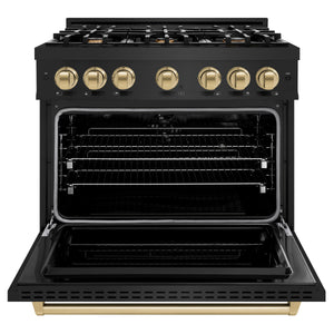 ZLINE - Autograph Edition 36 in. 5.2 cu. ft. Classic Dual Fuel Range with 6 Burner Gas Cooktop and Electric Convection Oven in Black Stainless Steel with Champagne Bronze Accents
