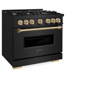 ZLINE - Autograph Edition 36 in. 5.2 cu. ft. Classic Dual Fuel Range with 6 Burner Gas Cooktop and Electric Convection Oven in Black Stainless Steel with Champagne Bronze Accents