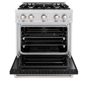 ZLINE - 30 in. 4.2 cu. ft. Classic Dual Fuel Range with 4 Burner Gas Cooktop and Electric Convection Oven in Satin Stainless Steel with Black Matte Door
