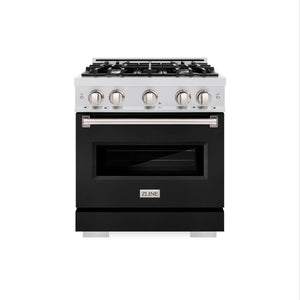 ZLINE - 30 in. 4.2 cu. ft. Classic Gas Range with 4 Burner Cooktop and Convection Gas Oven in Satin Stainless Steel with Black Matte Door