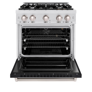 ZLINE - 30 in. 4.2 cu. ft. Classic Gas Range with 4 Burner Cooktop and Convection Gas Oven in Satin Stainless Steel with Black Matte Door