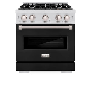 ZLINE - 30 in. 4.2 cu. ft. Classic Gas Range with 4 Burner Cooktop and Convection Gas Oven in Satin Stainless Steel with Black Matte Door
