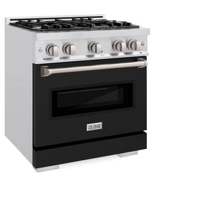 ZLINE - 30 in. 4.2 cu. ft. Classic Gas Range with 4 Burner Cooktop and Convection Gas Oven in Satin Stainless Steel with Black Matte Door