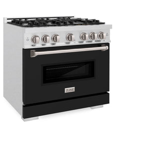 ZLINE - 36 in. 5.2 cu. ft. Classic Gas Range with 6 Burner Cooktop and Convection Gas Oven in Satin Stainless Steel with Black Matte Door
