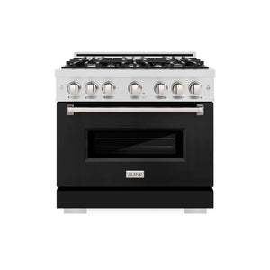 ZLINE - 36 in. 5.2 cu. ft. Classic Dual Fuel Range with 6 Burner Gas Cooktop and Electric Convection Oven in Satin Stainless Steel with Black Matte Door