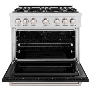 ZLINE - 36 in. 5.2 cu. ft. Classic Dual Fuel Range with 6 Burner Gas Cooktop and Electric Convection Oven in Satin Stainless Steel with Black Matte Door