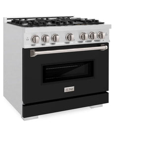 ZLINE - 36 in. 5.2 cu. ft. Classic Dual Fuel Range with 6 Burner Gas Cooktop and Electric Convection Oven in Satin Stainless Steel with Black Matte Door
