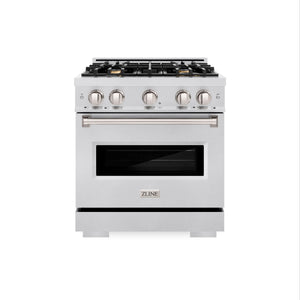 ZLINE - 30 in. 4.2 cu. ft. Classic Dual Fuel Range with Gas Cooktop and Electric Convection Oven in Satin Stainless Steel with 4 Brass Burners
