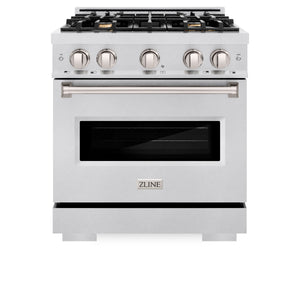 ZLINE - 30 in. 4.2 cu. ft. Classic Dual Fuel Range with Gas Cooktop and Electric Convection Oven in Satin Stainless Steel with 4 Brass Burners