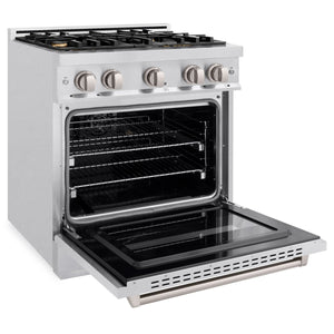 ZLINE - 30 in. 4.2 cu. ft. Classic Dual Fuel Range with Gas Cooktop and Electric Convection Oven in Satin Stainless Steel with 4 Brass Burners