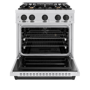 ZLINE - Autograph Edition 30 in. 4.2 cu. ft. Classic Gas Range with 4 Burner Cooktop and Convection Gas Oven in Stainless Steel and Matte Black Accents