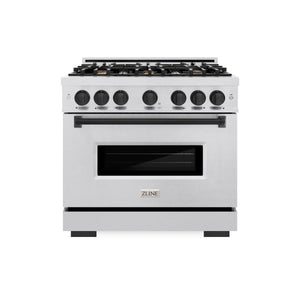 ZLINE - Autograph Edition 36 in. 5.2 cu. ft. Classic Dual Fuel Range with 6 Burner Gas Cooktop and Electric Convection Oven in Satin Stainless Steel with Matte Black Accents