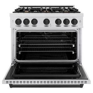 ZLINE - Autograph Edition 36 in. 5.2 cu. ft. Classic Dual Fuel Range with 6 Burner Gas Cooktop and Electric Convection Oven in Satin Stainless Steel with Matte Black Accents