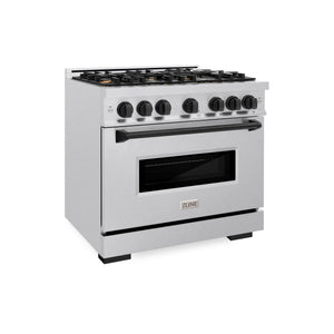 ZLINE - Autograph Edition 36 in. 5.2 cu. ft. Classic Dual Fuel Range with 6 Burner Gas Cooktop and Electric Convection Oven in Satin Stainless Steel with Matte Black Accents