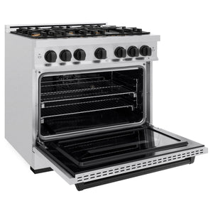 ZLINE - Autograph Edition 36 in. 5.2 cu. ft. Classic Dual Fuel Range with 6 Burner Gas Cooktop and Electric Convection Oven in Satin Stainless Steel with Matte Black Accents