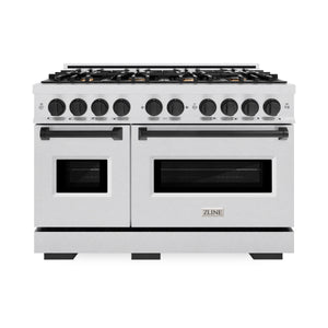 ZLINE - Autograph Edition 48 in. 6.7 cu. ft. Classic Double Oven Dual Fuel Range with 8 Burner Gas Cooktop in Satin Stainless Steel and Matte Black Accents