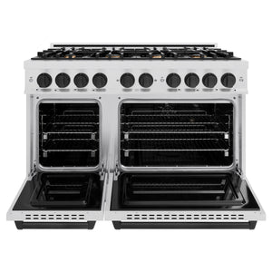 ZLINE - Autograph Edition 48 in. 6.7 cu. ft. Classic Double Oven Dual Fuel Range with 8 Burner Gas Cooktop in Satin Stainless Steel and Matte Black Accents
