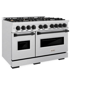 ZLINE - Autograph Edition 48 in. 6.7 cu. ft. Classic Double Oven Dual Fuel Range with 8 Burner Gas Cooktop in Satin Stainless Steel and Matte Black Accents