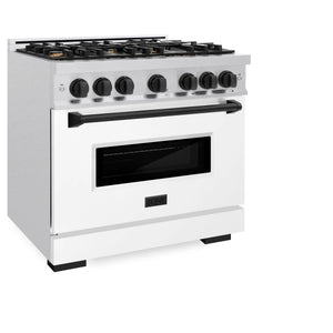ZLINE - Autograph Edition 36 in. 5.2 cu. ft. Classic Dual Fuel Range with 6 Burner Gas Cooktop and Electric Convection Oven in Satin Stainless Steel with White Matte Door and Matte Black Accents