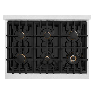 ZLINE - Autograph Edition 36 in. 5.2 cu. ft. Classic Dual Fuel Range with 6 Burner Gas Cooktop and Electric Convection Oven in Satin Stainless Steel with Black Matte Door and Polished Gold Accents