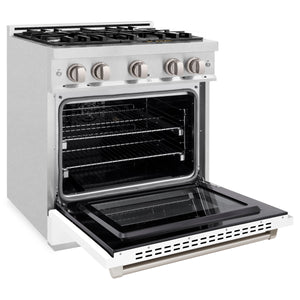 ZLINE - 30 in. 4.2 cu. ft. Select Dual Fuel Range with 4 Burner Gas Cooktop and Electric Convection Oven in Satin Stainless Steel with White Matte Door