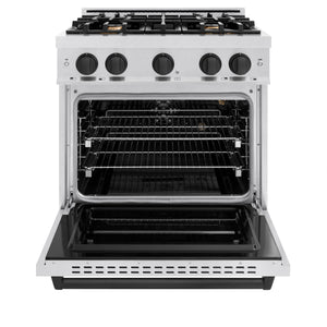 ZLINE - Autograph Edition 30 in. 4.2 cu. ft. Classic Gas Range with 4 Burner Cooktop and Convection Gas Oven in Satin Stainless Steel and Matte Black Accents