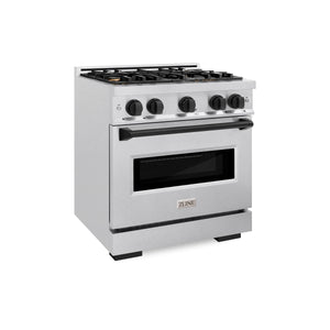 ZLINE - Autograph Edition 30 in. 4.2 cu. ft. Classic Gas Range with 4 Burner Cooktop and Convection Gas Oven in Satin Stainless Steel and Matte Black Accents