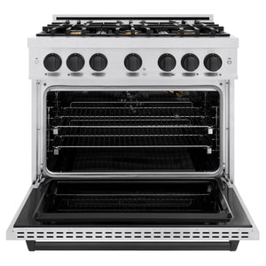 ZLINE - Autograph Edition 36 in. 5.2 cu. ft. Classic Gas Range with 6 Burner Cooktop and Convection Gas Oven in Satin Stainless Steel and Matte Black Accents