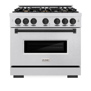 ZLINE - Autograph Edition 36 in. 5.2 cu. ft. Classic Gas Range with 6 Burner Cooktop and Convection Gas Oven in Satin Stainless Steel and Matte Black Accents