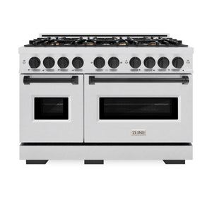ZLINE - Autograph Edition 48 in. 6.7 cu. ft. Classic Double Oven Gas Range with 8 Burner Cooktop in Satin Stainless Steel and Matte Black Accents