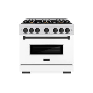 ZLINE - Autograph Edition 36 in. 5.2 cu. ft. Classic Gas Range with 6 Burner Cooktop and Convection Gas Oven in Satin Stainless Steel with White Matte Door and Matte Black Accents
