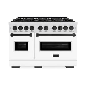 ZLINE - Autograph Edition 48 in. 6.7 cu. ft. Classic Double Oven Gas Range with 8 Burner Cooktop in Satin Stainless Steel with White Matte Doors and Matte Black Accents