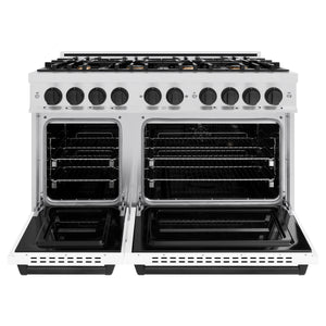 ZLINE - Autograph Edition 48 in. 6.7 cu. ft. Classic Double Oven Gas Range with 8 Burner Cooktop in Satin Stainless Steel with White Matte Doors and Matte Black Accents