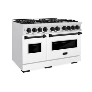 ZLINE - Autograph Edition 48 in. 6.7 cu. ft. Classic Double Oven Gas Range with 8 Burner Cooktop in Satin Stainless Steel with White Matte Doors and Matte Black Accents