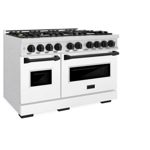 ZLINE - Autograph Edition 48 in. 6.7 cu. ft. Classic Double Oven Gas Range with 8 Burner Cooktop in Satin Stainless Steel with White Matte Doors and Matte Black Accents