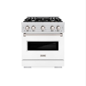 ZLINE - 30 in. 4.2 cu. ft. Classic Dual Fuel Range with 4 Burner Gas Cooktop and Electric Convection Oven in Satin Stainless Steel with White Matte Door