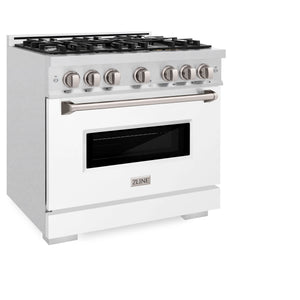 ZLINE - 36 in. 5.2 cu. ft. Classic Dual Fuel Range with 6 Burner Gas Cooktop and Electric Convection Oven in Satin Stainless Steel with White Matte Door