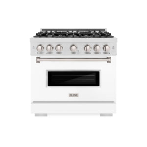 ZLINE - 36 in. 5.2 cu. ft. Classic Gas Range with 6 Burner Cooktop and Convection Gas Oven in Satin Stainless Steel with White Matte Door
