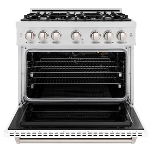 ZLINE - 36 in. 5.2 cu. ft. Classic Gas Range with 6 Burner Cooktop and Convection Gas Oven in Satin Stainless Steel with White Matte Door