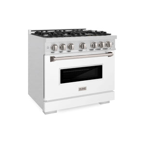 ZLINE - 36 in. 5.2 cu. ft. Classic Gas Range with 6 Burner Cooktop and Convection Gas Oven in Satin Stainless Steel with White Matte Door