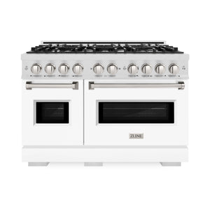 ZLINE - 48 in. 6.7 cu. ft. Classic Double Oven Gas Range with 8 Burner Cooktop in Satin Stainless Steel with White Matte Doors